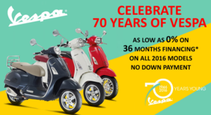 Celebrate 70 Years of Vespa with 0% Financing